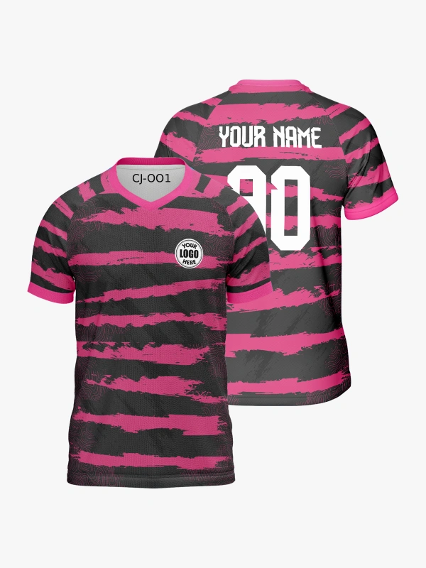 Custom Magenta and Black Striped V-neck Raglan Sports Jersey-0013